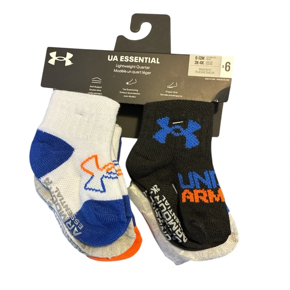 Under Armour 6 pk Baby Socks Set lightweight quarter 6-12M